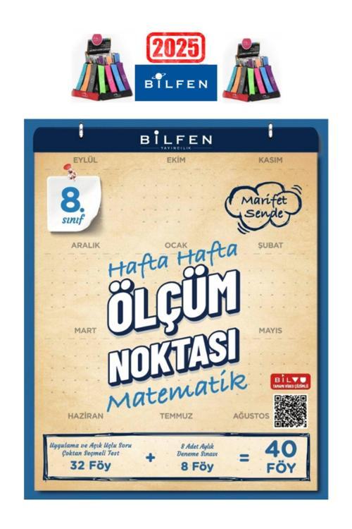 2025 8.Sınıf Matematik Hafta Hafta Ölçüm Noktası(32 Föy Test+4Föy Deneme)+Kalemlik