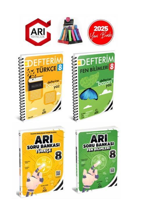 Arı 2025 8.Sınıf  Türkçe-Fen Konu Anlatımlı Defter+Soru Bankası Seti(4Kitap)+Kalemlik