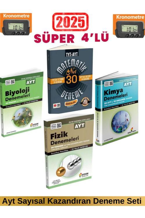 2025 Bıyıklı TYT-AYT Matematik 10 Deneme+Aydın Ayt Fizik 30+Kimya 40+Biyoloji 30 Deneme+Kronometre