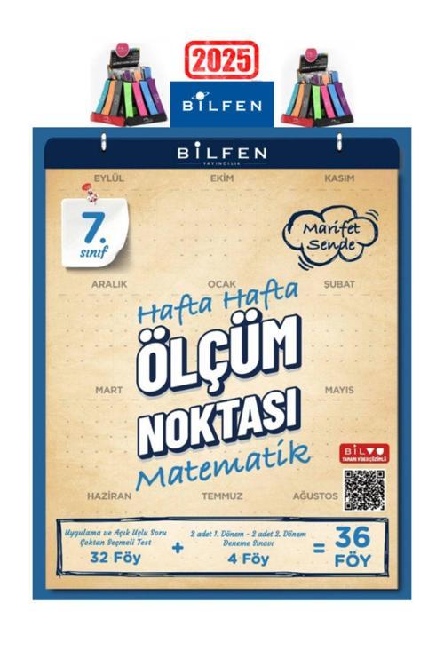 2025 7.Sınıf Matematik Hafta Hafta Ölçüm Noktası(32 Föy Test+4Föy Deneme)+Kalemlik