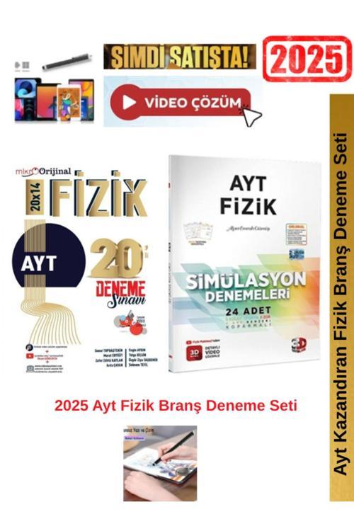 Mikro Orijinal Ayt Fizik 20x14 lü Deneme+3D Ayt Fizik Simulasyon 24 lü Deneme Seti+Android Kalem