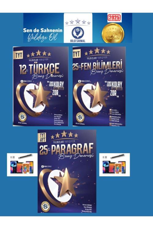 Güncel Tyt Türkçe 12-Fen 25-Tyt-Ayt Paragraf 25 Adet Yıldızlar Yarışıyor Branş Deneme Seti+Kalem