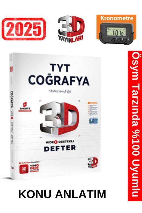 3D Yayınları 2025 TYT Coğrafya Video Destekli Defter+Kronometre