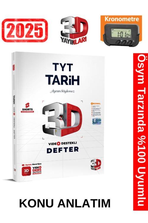 3D Yayınları 2025 TYT Tarih Video Destekli Defter+Kronometre