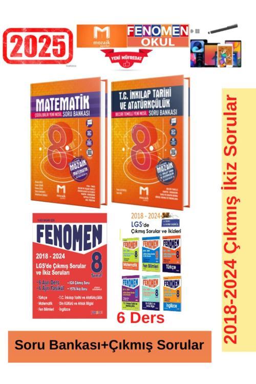 Mozaik Matematik-İnkilap Tarihi Soru Bankası+Lgs 2018-2024 Çıkmış İkiz Soru Seti+Kalem
