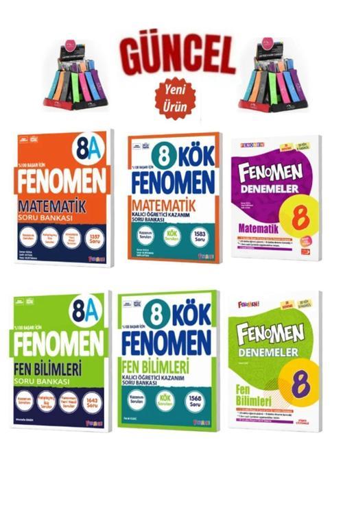 Güncel 8.Sınıf Mat. A(Kolay)-FenA (Kolay)Soru Bankası+Kök Sorular+Deneme Seti)+Kalemlik(6 Kitap)