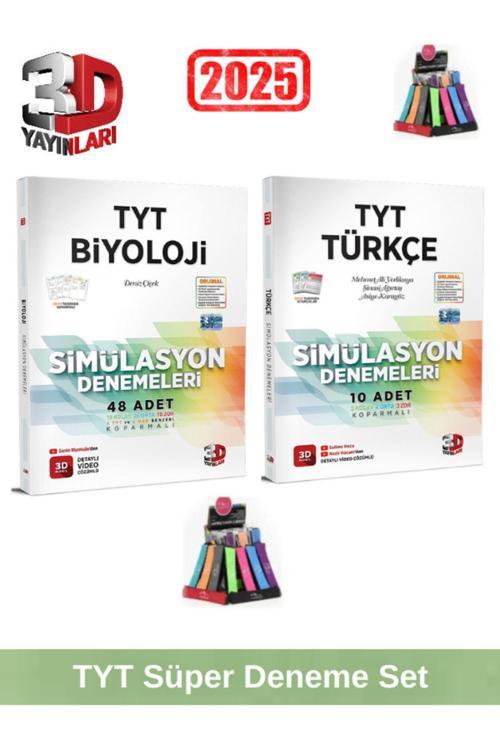 3d 2025 Tyt Biyoloji 48 Adet-Tyt Türkçe 10 Adet Simulasyon Video Çözümlü Deneme Seti+Kalemlik