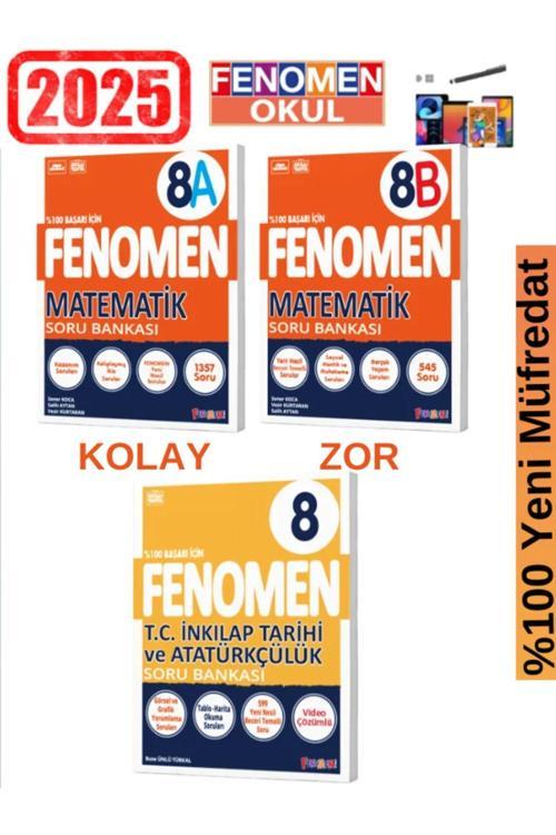 2025 8.Sınıf Matematik(AB)Kolay-Zor-İnkılap Tarihi %100 Yeni Müfredat Soru Bankası Seti+Kalem