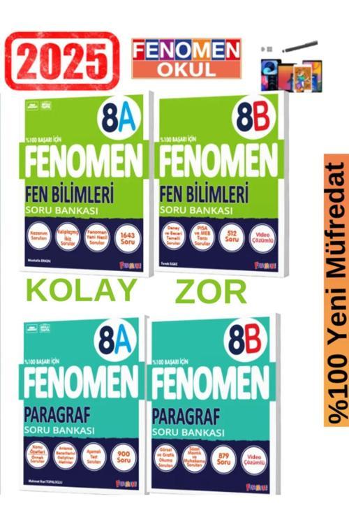 2025 8.Sınıf Fen(AB)Kolay-Zor -Paragraf(AB) Kolay-Zor %100 Yeni Müfredat Soru Bankası Seti+Kalem