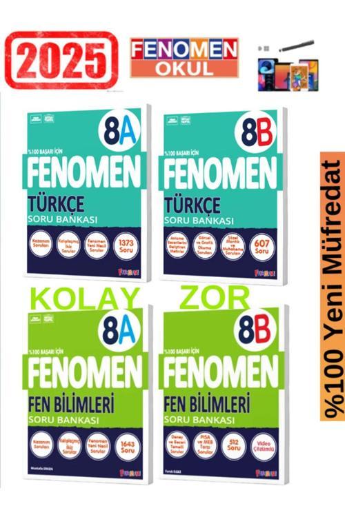 2025 8.Sınıf Türkçe(AB)Kolay-Zor-Fen(AB)Kolay-Zor %100  Yeni Müfredat Soru Bankası Seti+Kalem