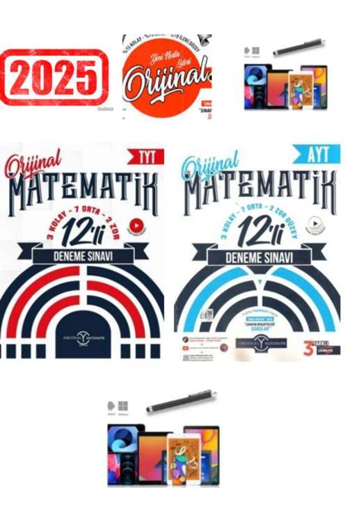 2025 Orijinal Tyt Matematik 12 Deneme+Matematik Ayt 12 Deneme Seti+Dokunmatik Kalem