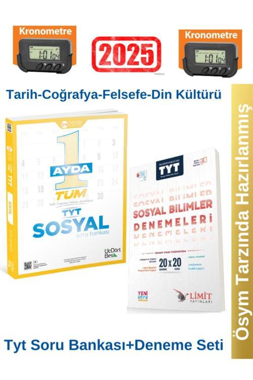 2025 1 Ayda Tüm TYT Sosyal Soru Bankası+Limit TYT Sosyal Bilimler 20x20 Deneme+Kronometre