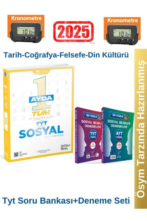 2025 1 Ayda Tüm TYT Sosyal Soru Bankası+Karekök TYT AYT Sosyal Bilimler İki Yüzlü Deneme+Kronometre
