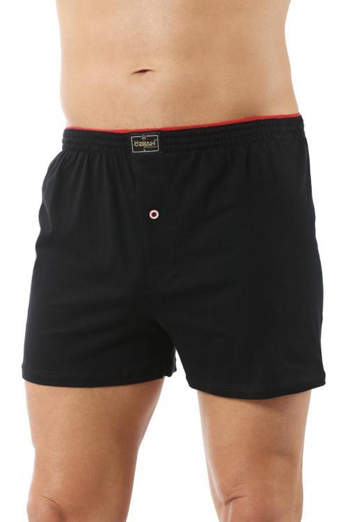 Şardonlu Pamuklu Düğmeli Penye Erkek Boxer | Siyah K0041