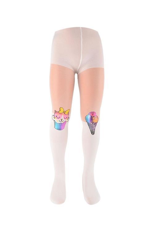 Kız Çocuk Cup Cake Desenli Küotlu Çorap | Ekru BC8187-22