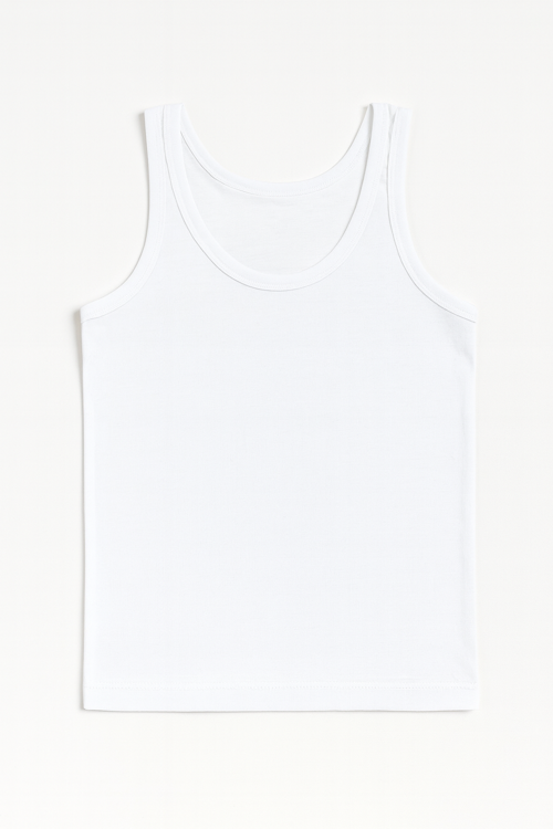 Erkek Çocuk %100 Pamuklu Ribana Kalın Askılı Atlet | Beyaz K0801