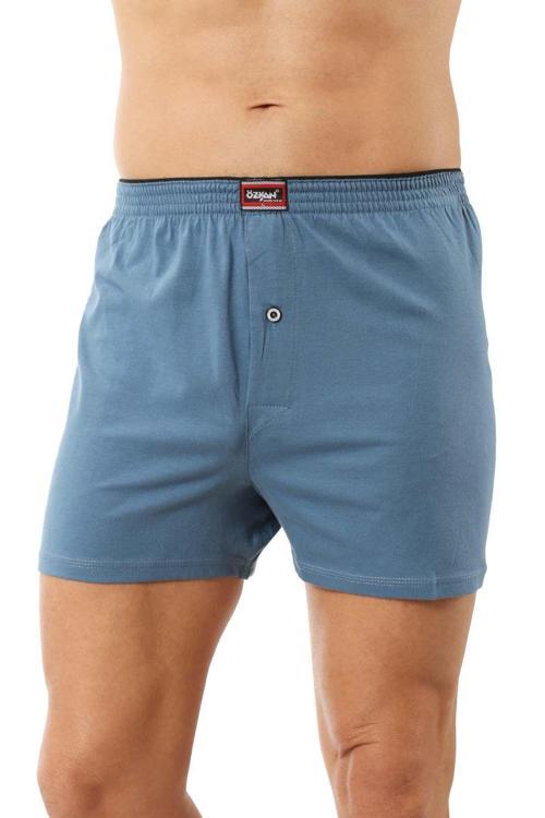 Şardonlu Pamuklu Düğmeli Penye Erkek Boxer | Mavi K0041
