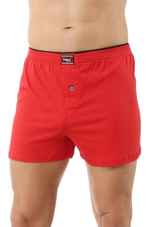 Şardonlu Pamuklu Düğmeli Penye Erkek Boxer | Kırmızı K0041