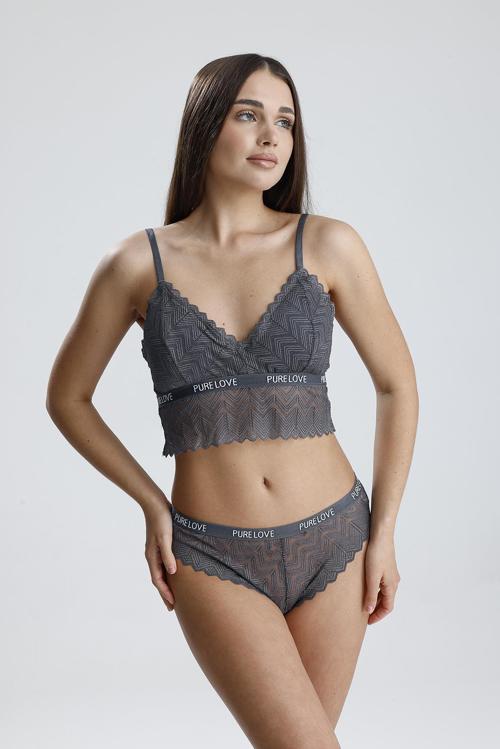 Dantel Detay Bralet Takım | Gri 285