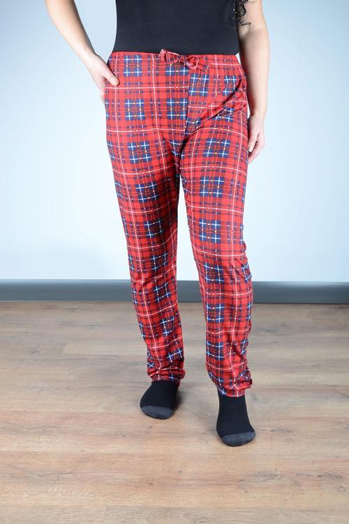 Kadın Süet Pijama Tek Alt | Kırmızı Lacivert
