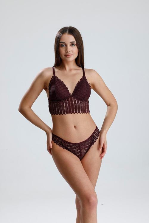Dantelli Bralet Sütyen Takım | Mürdüm 810