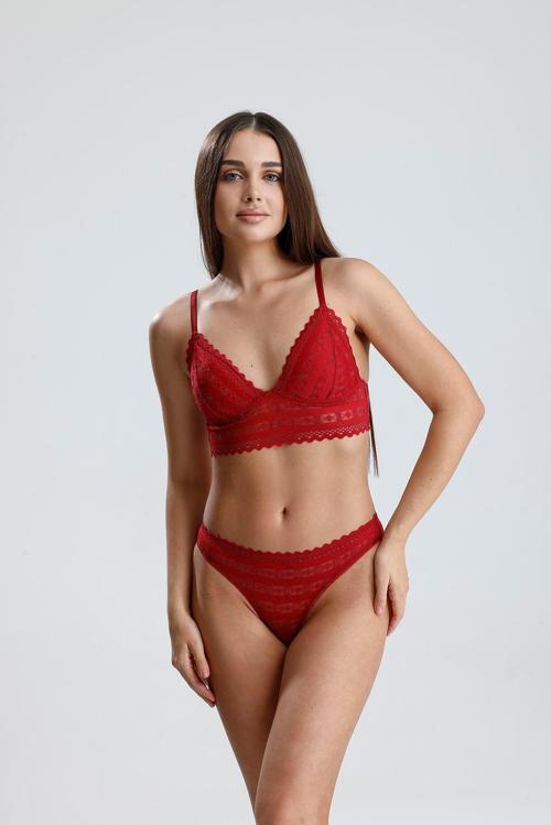 Dantel Detay Bralet Takım | Bordo 282