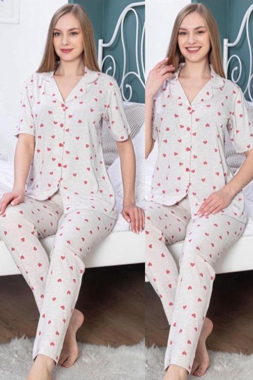 Genç Penye Önden Düğmeli Pijama Takım | Gri 6031