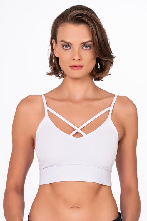 Çapraz Detaylı İnce Askı Sporcu Sütyen | Beyaz