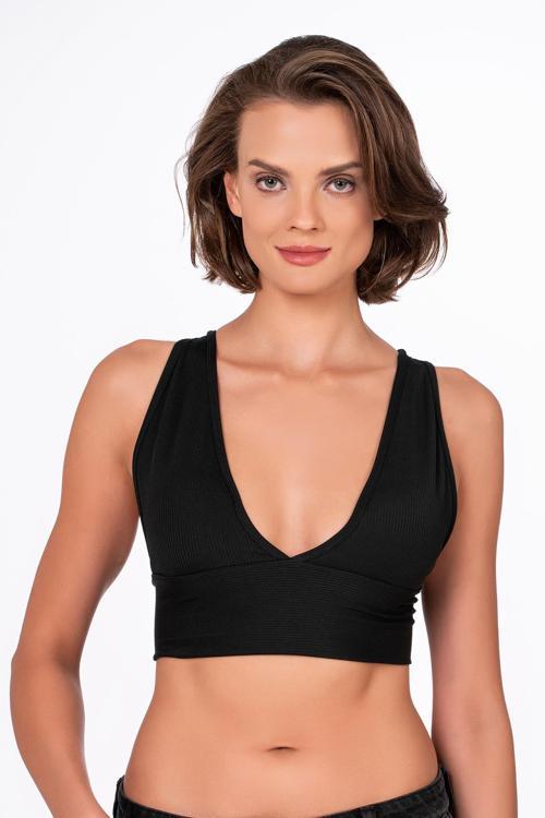 Çapraz Sırt Detay Fitilli Spor Büstiyer  | Siyah