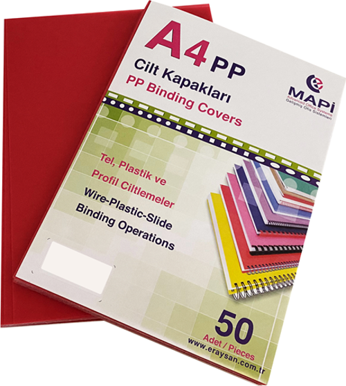 A4 PP RENKLİ KAPAK 600 MİC. KIRMIZI50 Lİ