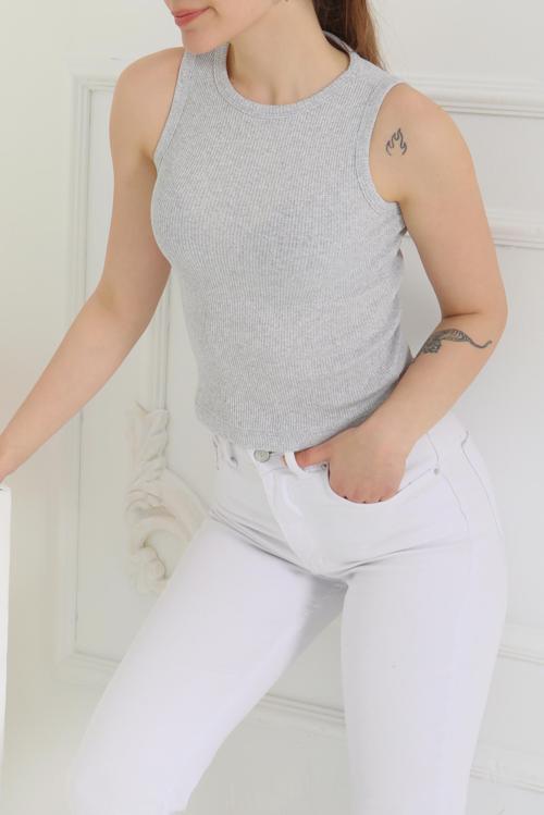 Sıfır Kol Crop Gri - 27135
