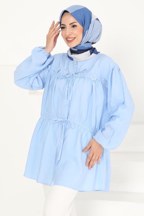 Çiçek İnci Detaylı Tunik Bebe Mavi - 27273