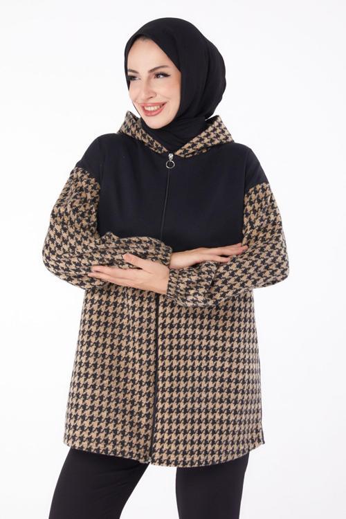 Fermuarlı Garnili sweatshirt Vizon - 13314