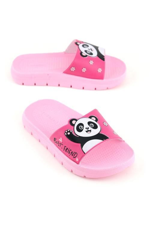 Kız Çocuk Yazlık Best Friend Panda PU Rahat Taban Ev Banyo Havuz Plaj Terlik