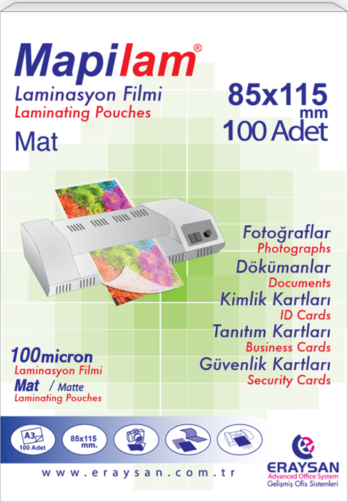 LAM 100 MİC. MAT LAM. FİLMİ (B. KİMLİK)  85X115 100 LÜ