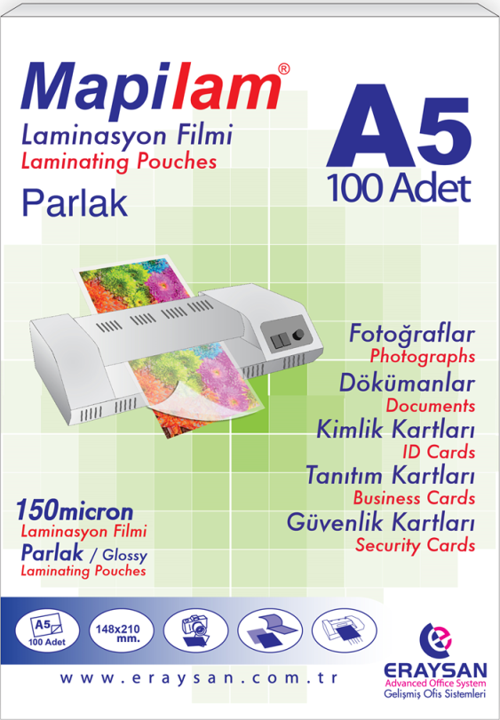 LAM 150 MİC. PARLAK LAMİNASYON FİLMİ (A5) 100 LÜ