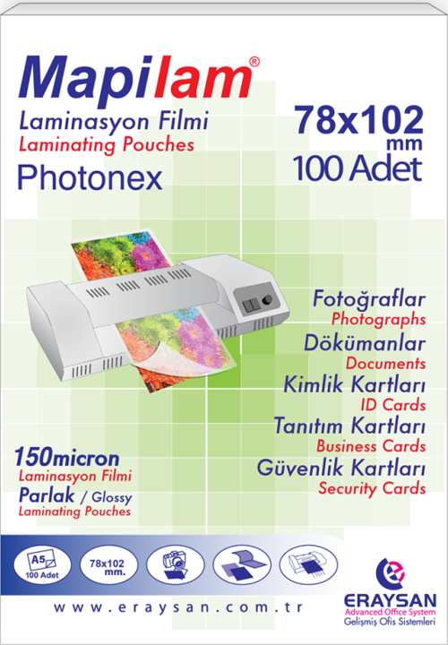 LAM 150 MİC. SICAK PHOTONEX LAMİN. FİLMİ 78X102 100 LÜ