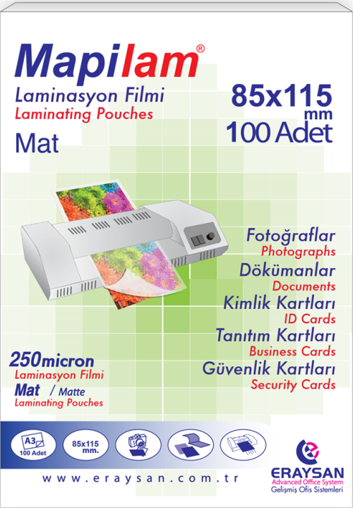 LAM 250 MİC. MAT LAM. FİLMİ (B. KİMLİK) 85X115 100LÜ