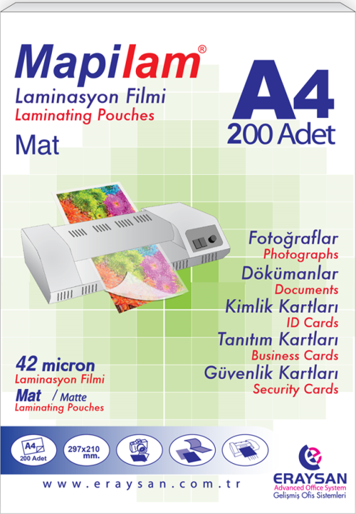 LAM 42 MİC. MAT LAMİNASYON FİLMİ (A4) 200 LÜ