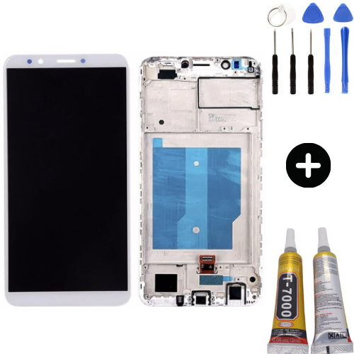 TE Huawei Y7 2018 Uyumlu Çıtalı Servis Lcd Ekran Dokunmatik Beyaz + Montaj Seti