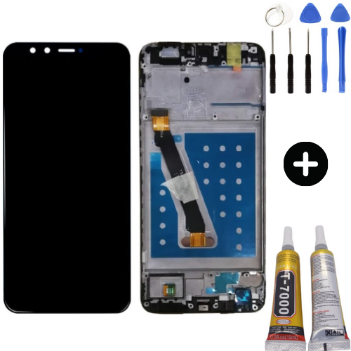 TE Huawei P Smart 2018 Uyumlu Çıtalı Lcd Ekran Dokunmatik Siyah + Montaj Seti