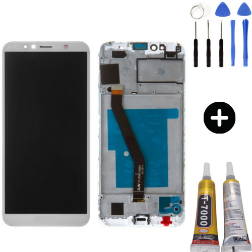TE Huawei Y6 2018 Uyumlu Çıtalı A Kalite Lcd Ekran Dokunmatik Beyaz + Montaj Seti
