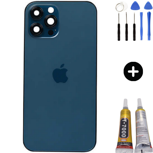 iPhone 12 Pro Max Uyumlu Arka Pil Batarya Kapak Mavi + Toz Bandı