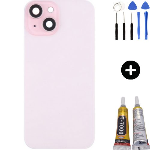 iPhone 15 Uyumlu Arka Pil Batarya Kapak Pembe + Montaj Kiti