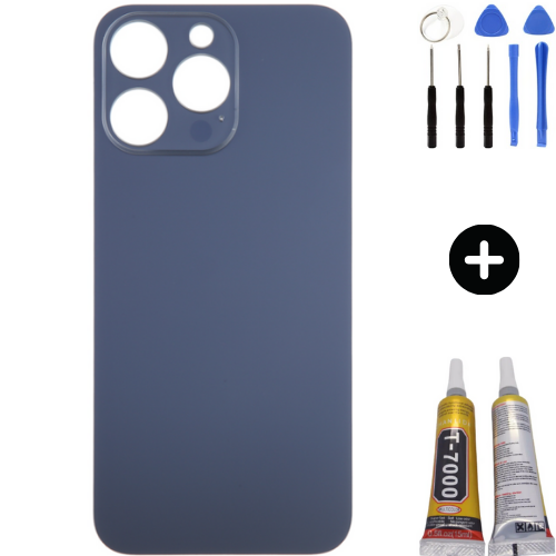 iPhone 15 Pro Max Uyumlu Arka Pil Batarya Kapak Mavi + Montaj Seti