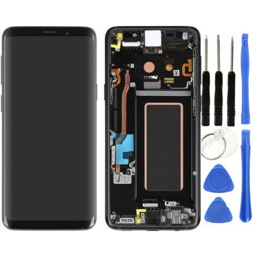 TE Samsung S9 G960F Uyumlu Çıtalı Lcd Ekran Siyah + Tamir Seti
