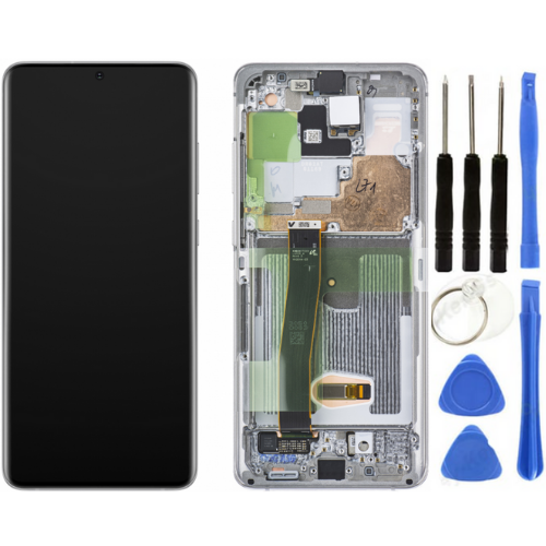 TE Samsung S20 Ultra G988 Uyumlu Çıtalı Lcd Ekran Beyaz Tamir Seti