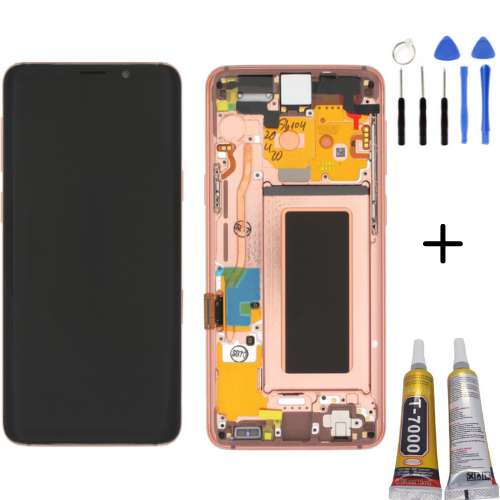 TE Samsung S9 G960F Uyumlu Çıtalı Lcd Ekran Gold + Montaj Kiti