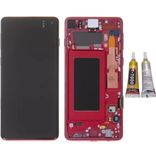 TE Samsung S10 G973F Uyumlu Çıtalı Lcd Ekran Servis Kırmızı