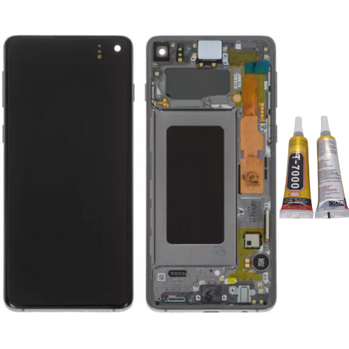 TE Samsung S10 G973F Uyumlu Çıtalı Lcd Ekran Servis Siyah + B7000